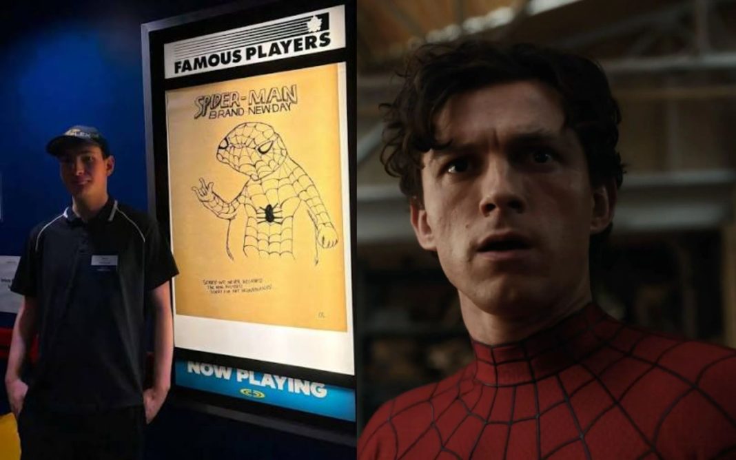 empleado de cine que dibujo poster de spiderman en canada