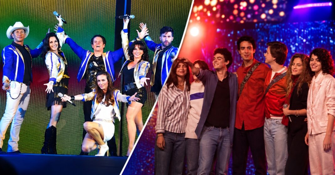 Integrantes de Timbiriche en un escenario durante una presentación.